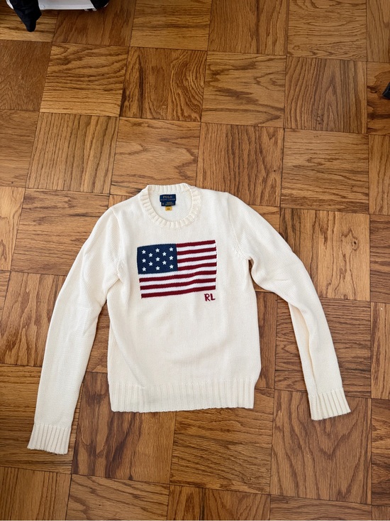 Polo Ralph Lauren Sweaters - Polo by Ralph Lauren Cream Crewneck Sweater with American Flag